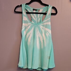 #113 Dex Sheer turquiose and White Tie-Dye Tank Top Sz Small Ptp 18